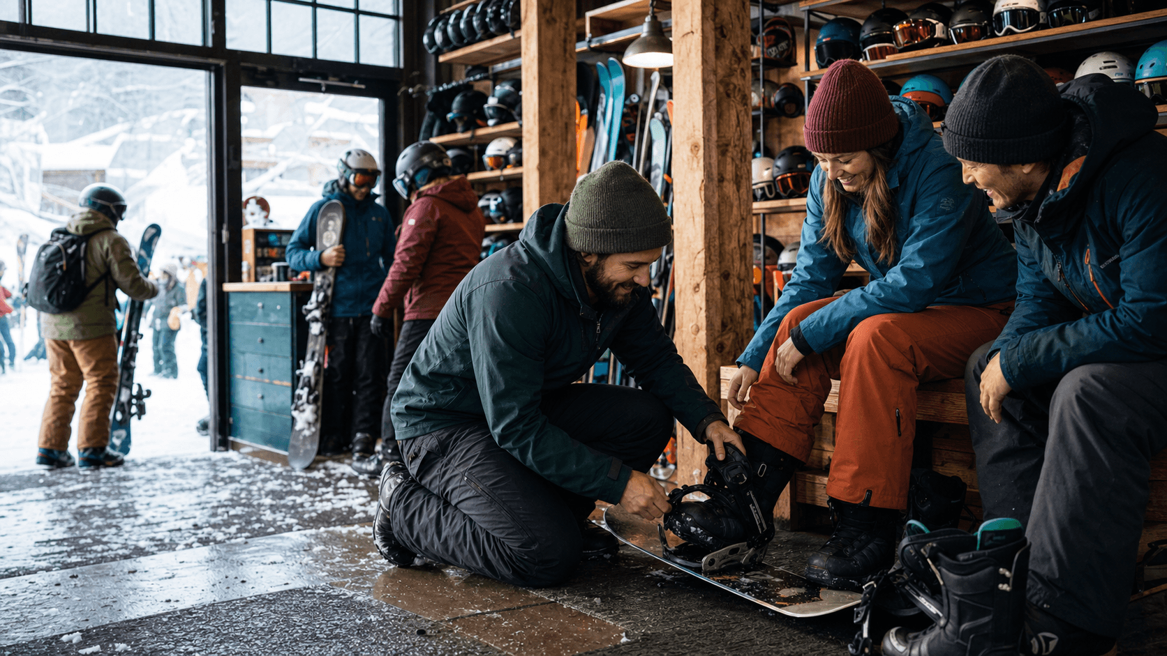 A busy Colorado ski and snowboard rental shop